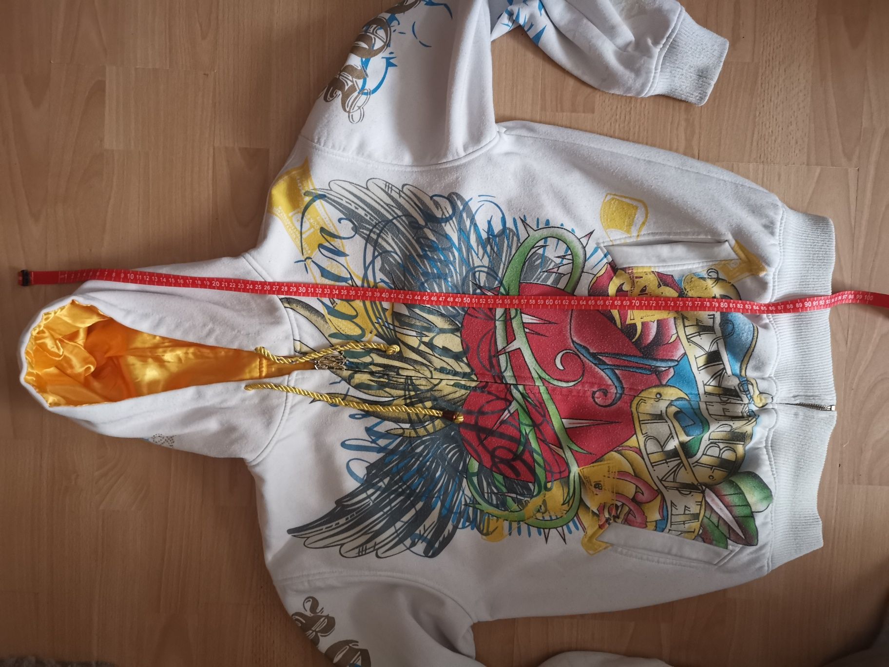 Biała bluza z kapturem Christian Audigier ED HARDY xl serce skrzydła