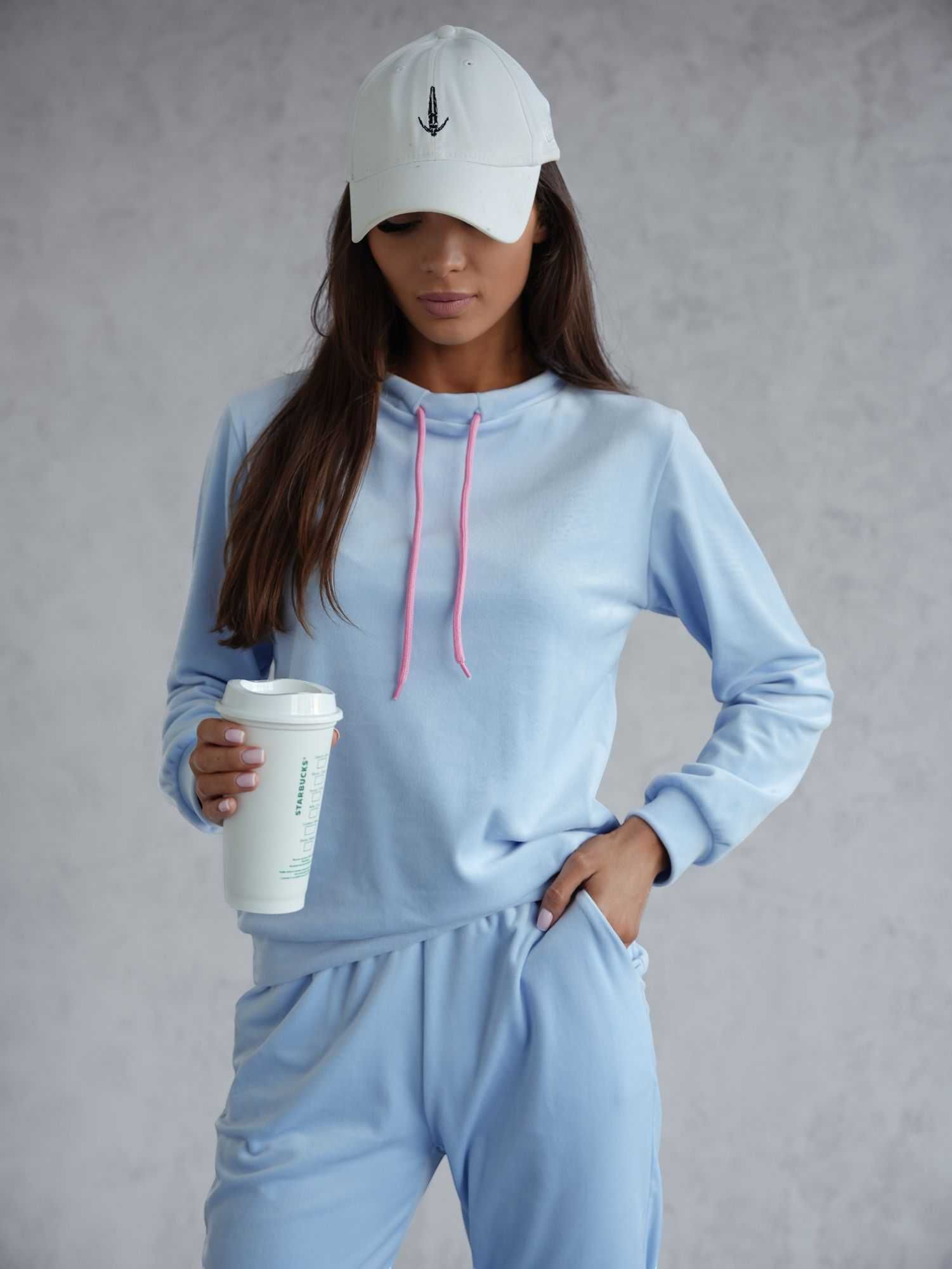 Komplet welurowy dres damski Polski producent błękitny L/XL 40 42 Moon