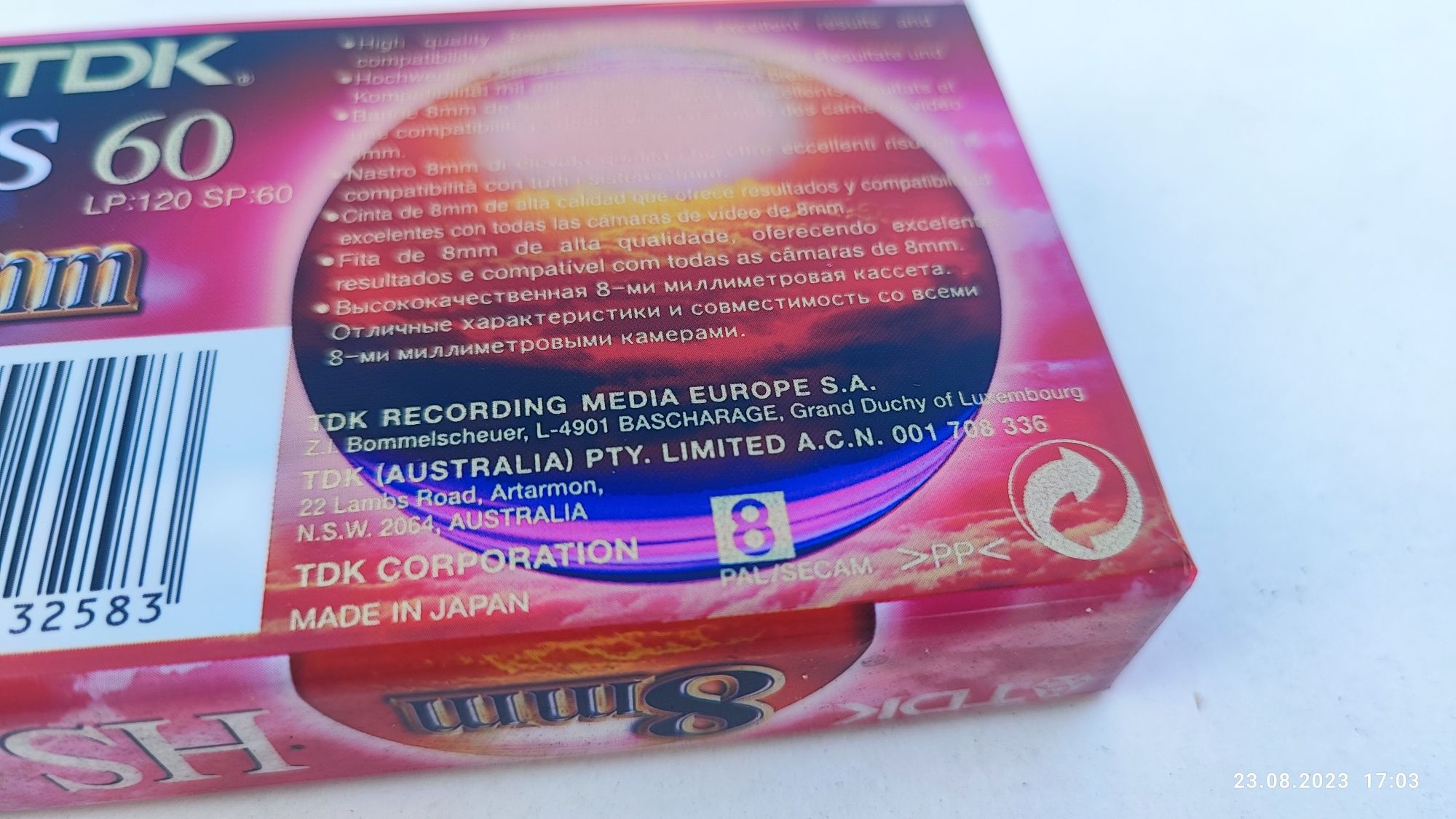 Kaseta video 8mm TDK HS60 do kamer