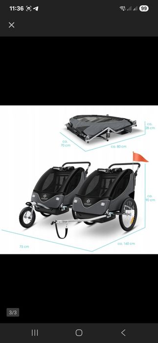 Przyczepka rowerowa dla dzieci KESSER 2w1 czarno szara