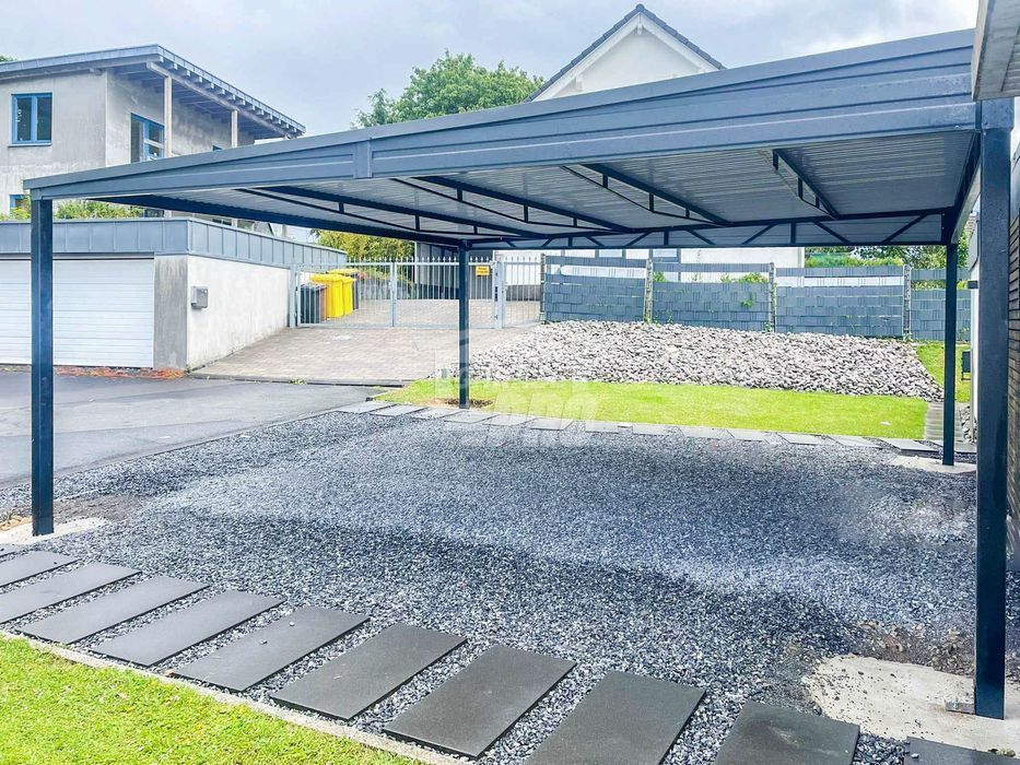 Carport - Wiata samochodowa 6x6m - Antracyt - Dach spad w Przód GP381