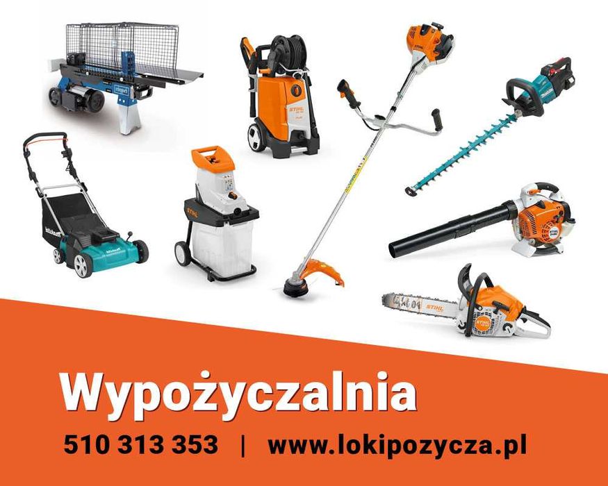 WYNAJEM Sprzętu Ogrodowego - Dmuchawa, Piła, Łuparka, Nożyce