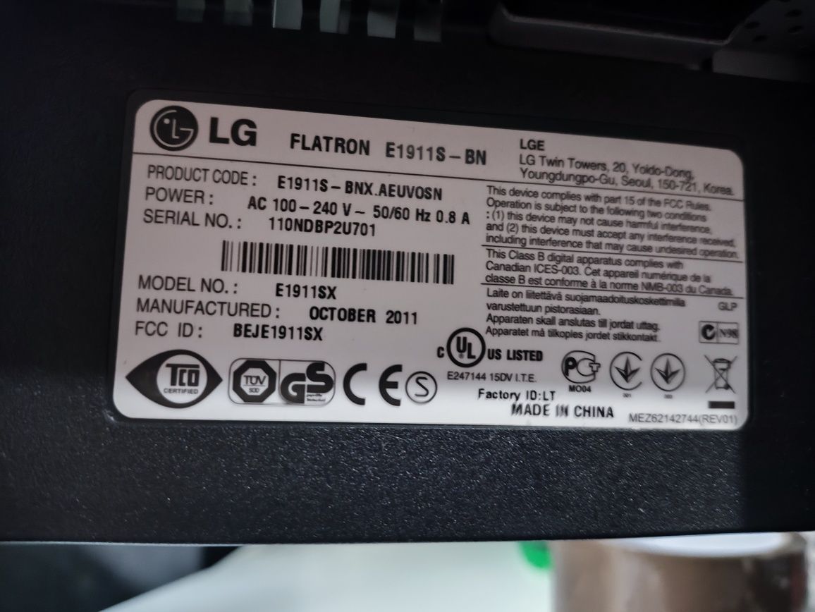 Monitor LG Flatron E1911S-BN 18,5" 1366x768 TN LED