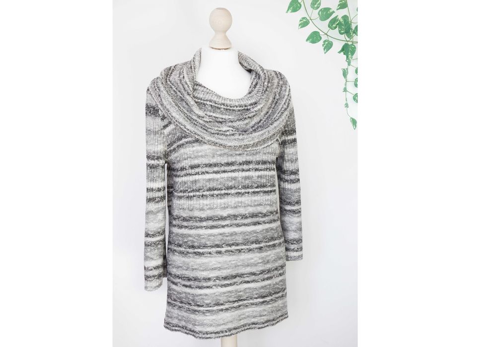 Sweter wełna bawełna szary biały czarny golf damski długi