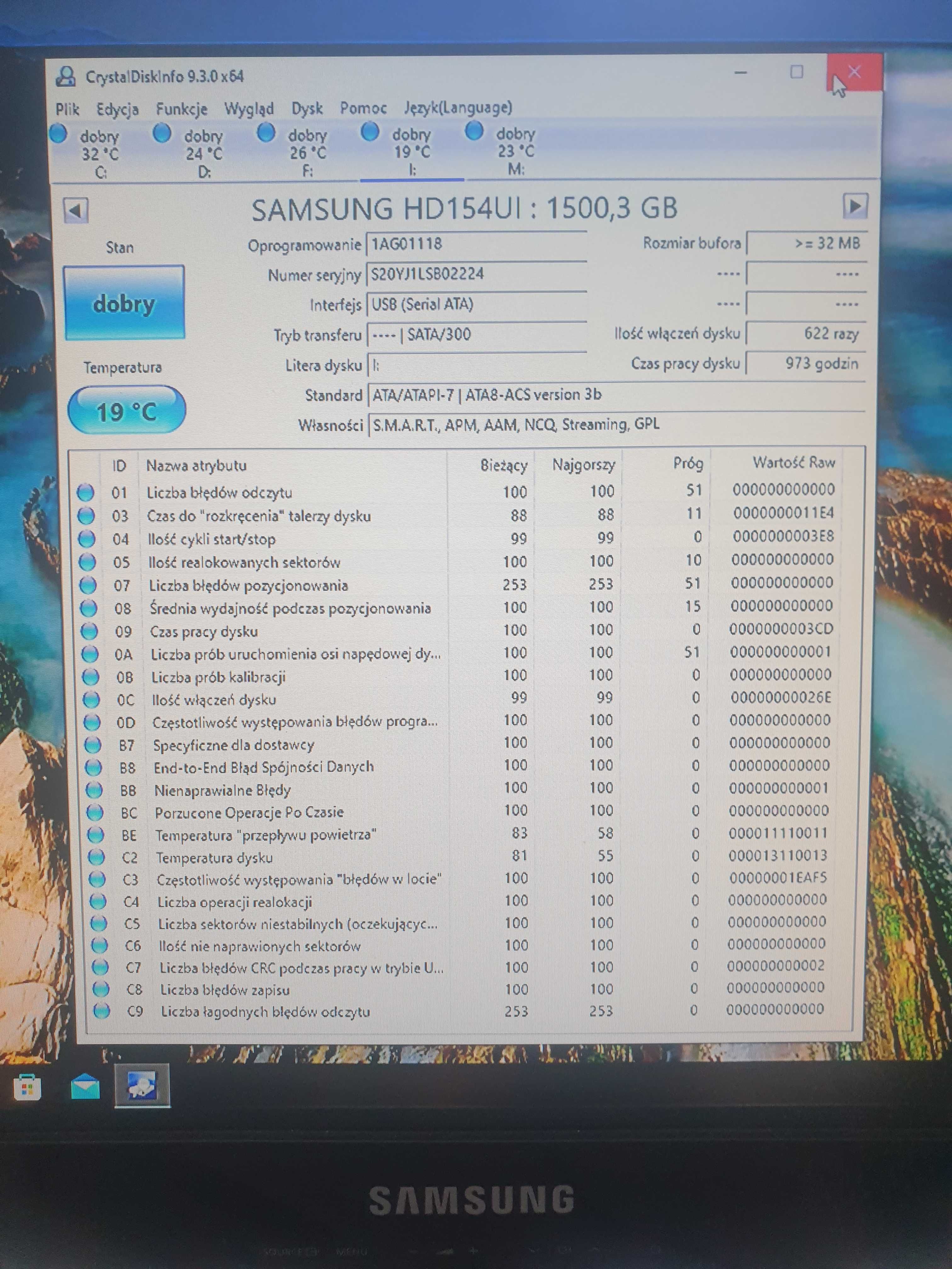 Dysk twardy Samsung Story Station 1.5 Tb usb 2.0.  973 godziny pracy.