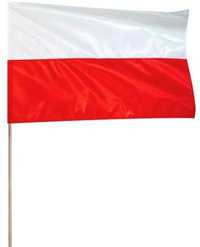 duża flaga Polski 112x70 na drzewcu drewno 150 cm