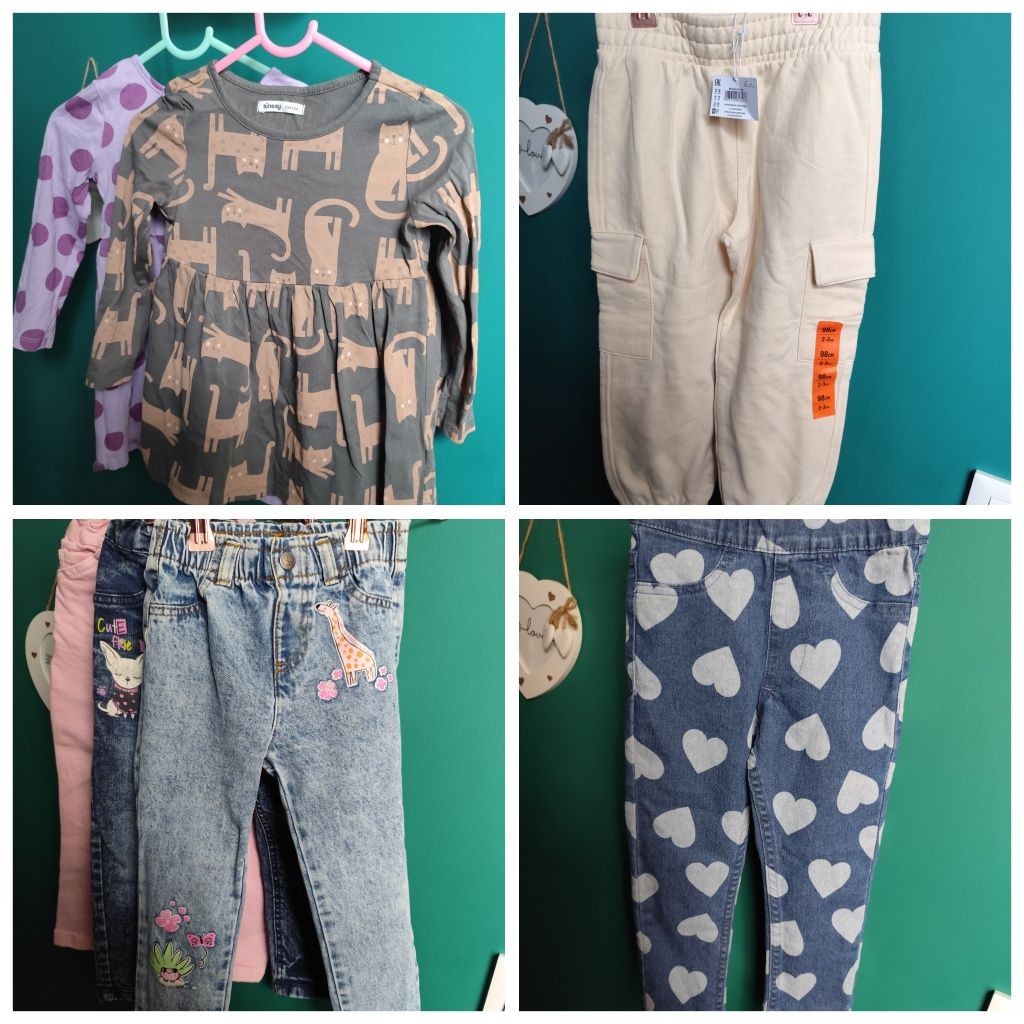 Zestaw ubrań nowe i stan idealny 98/104 spodnie sukienki jeansy