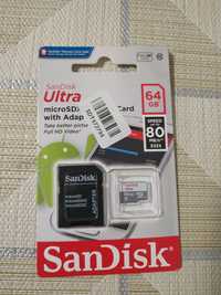 Карта пам'яті на 64 ГБ нова SanDisk Ultra microSDXC UHS-1