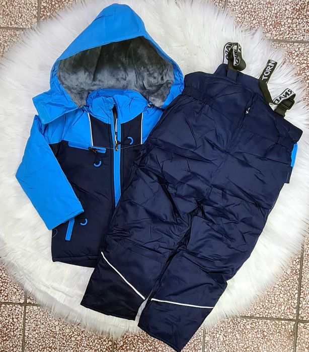 Kombinezon dwuczęściowy zimowy narciarski na sanki 104/110 nieb - gran