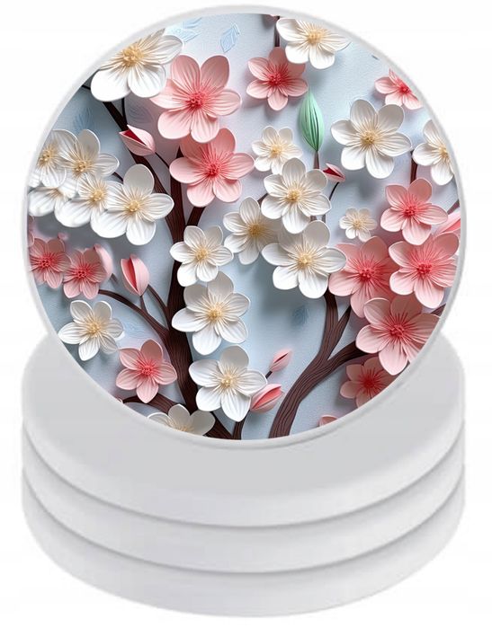 Podkładki ceramiczne pod kubek x4 Kolorowe kwiaty na niebieski tle