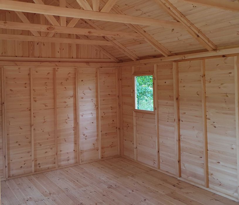 Domek letniskowy ogrodowy drewniany 6×3 m z drewutnią Drewutnia Altana