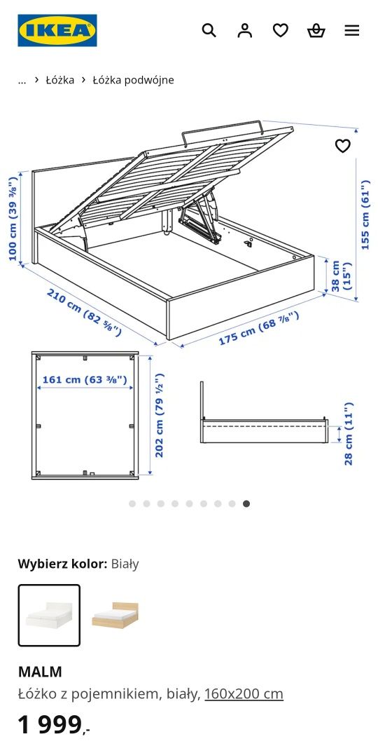Łóżko z pojemnikiem IKEA MALM 160x200