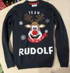 Sweter granatowy ciemny świąteczny z pomponem cieply