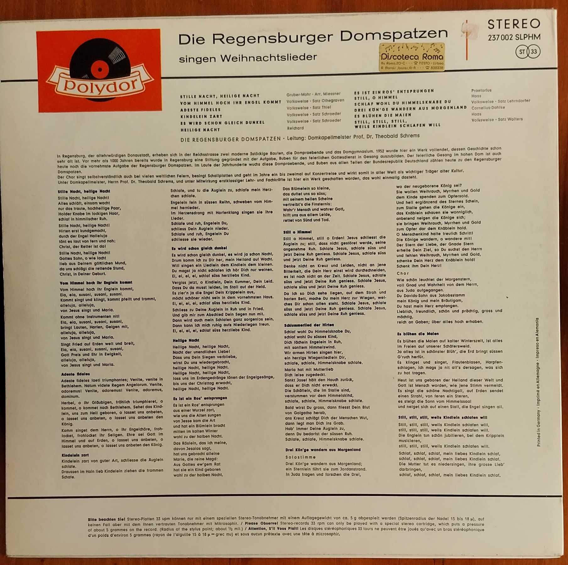 vinil: Die Regensburger Domspatzen “Weihnachtslieder”