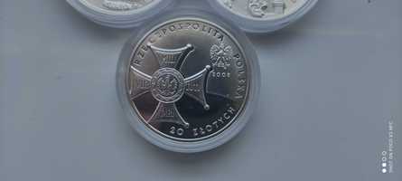 Monety srebrne zestaw 3 sztuk 20 zł 2008 srebro ag