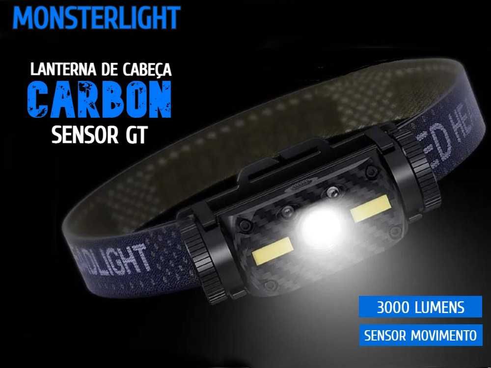 Lanterna cabeça MonsterLight Carbon GT bateria recarregável Samsung