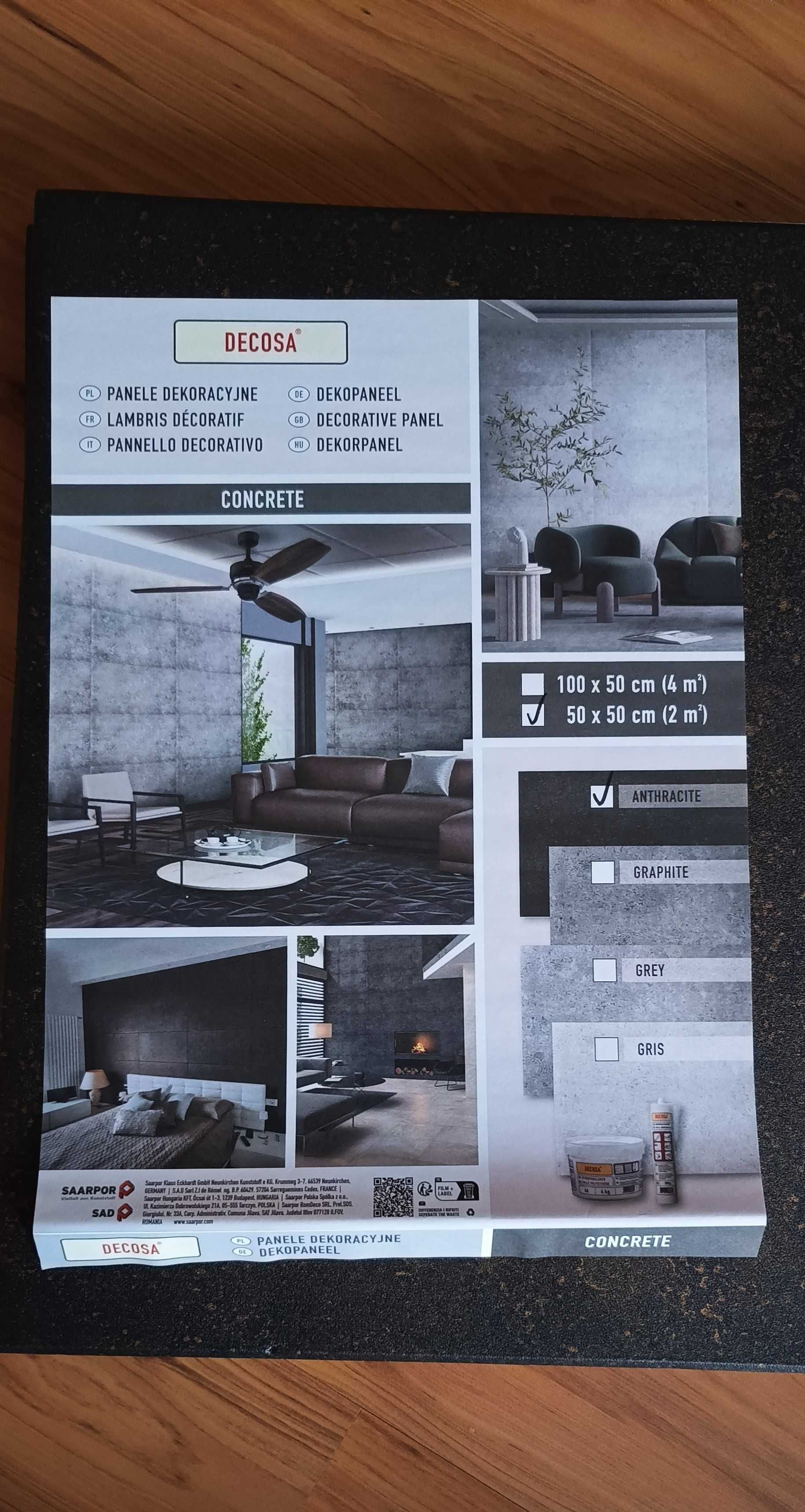 Panele dekoracyjne Decosa Concrete antracyt – 50x100 cm i 50x50 cm