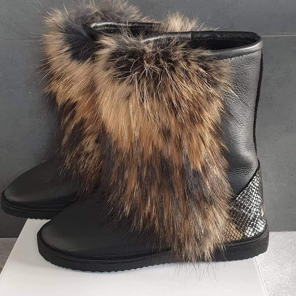Buty damskie śniegowce naturalne futerko z jenota