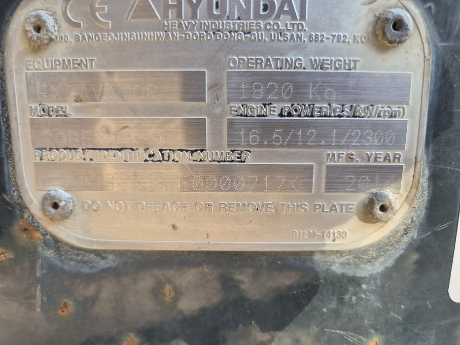 Minikoparka Hyundai Robex 16-9, 2014r, 3000mth mini koparka 1820kg