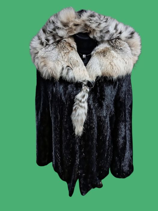 Ог 108см. Норковая шуба с рысью. Полушубок. Натуральная шуба