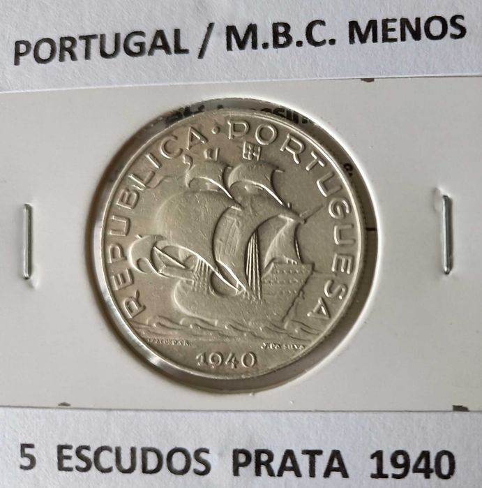 2 Moedas 5 escudos  2ª República Portuguesa " Emissão Anual em Prata "
