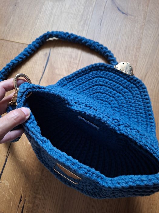 Torebka ręcznie robiona granatowa pleciona handmade