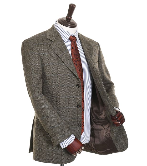 ETON BLUES wełniana marynarka męska w jodełkę 100% wełna brązowa r. 46