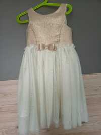 Złota sukienka brokat tiul H&M 122 komunia wesele