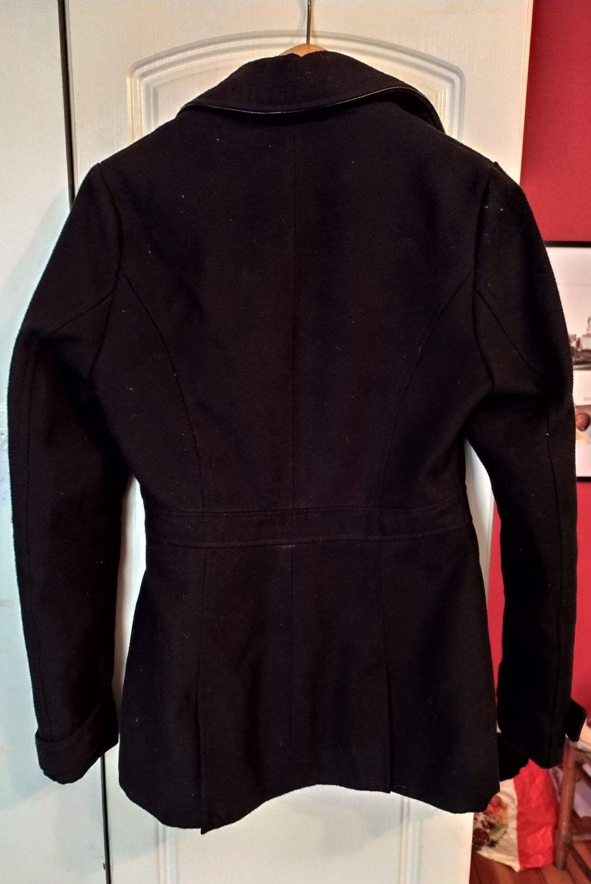 Czarny jesienny płaszcz tally Weijl XS płaszczyk dwurzędowy 34