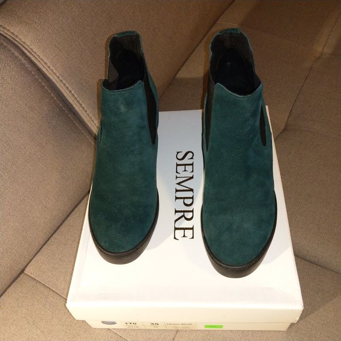 Sempre zielone botki jak NOWE skóra naturalna