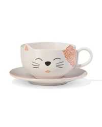 Чашка киця, чашка кіт, чашка з блюдцем, чашка з вушками, чашка котик