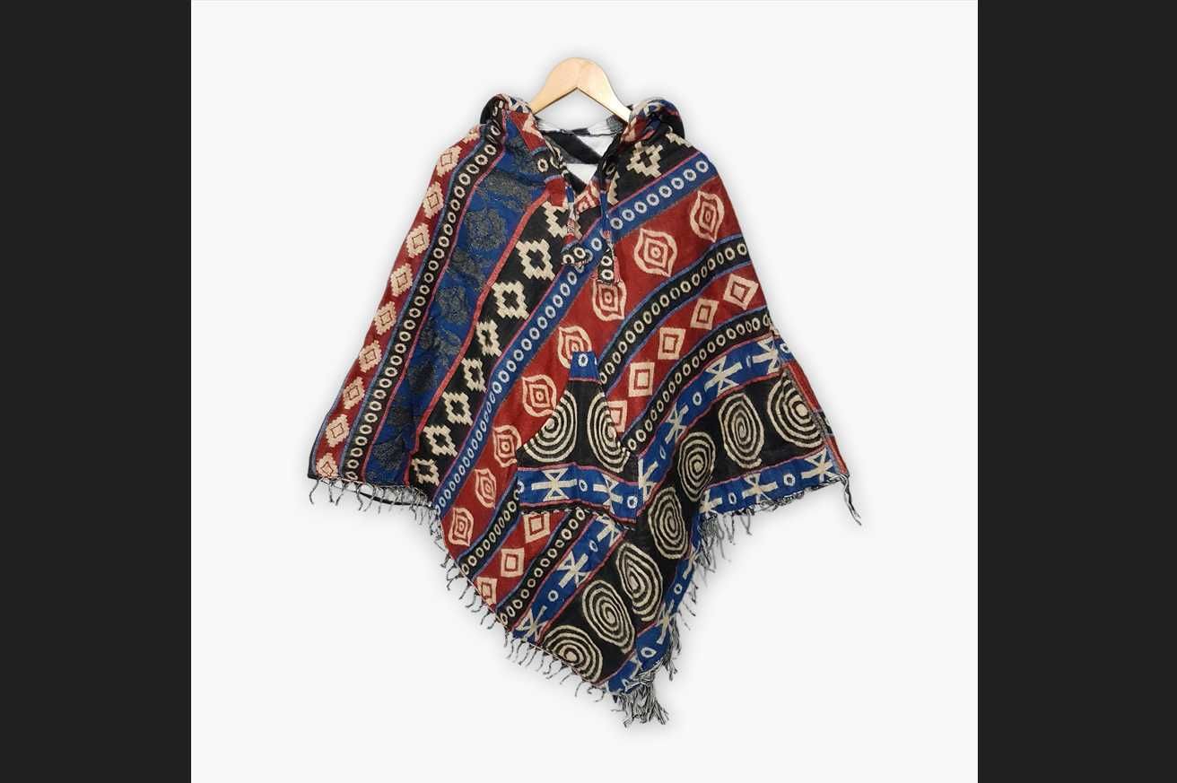 Bohemian Boho Exotic India Artesanal Unisex Bluza Z Kapturem Poncho