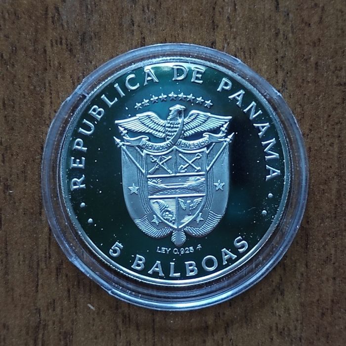 Панама 5 бальбоа 1979 f. Белисарио Поррас. Серебро 925° - 35,1 грамм.