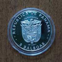 Панама 5 бальбоа 1979 f. Белисарио Поррас. Серебро 925° - 35,1 грамм.