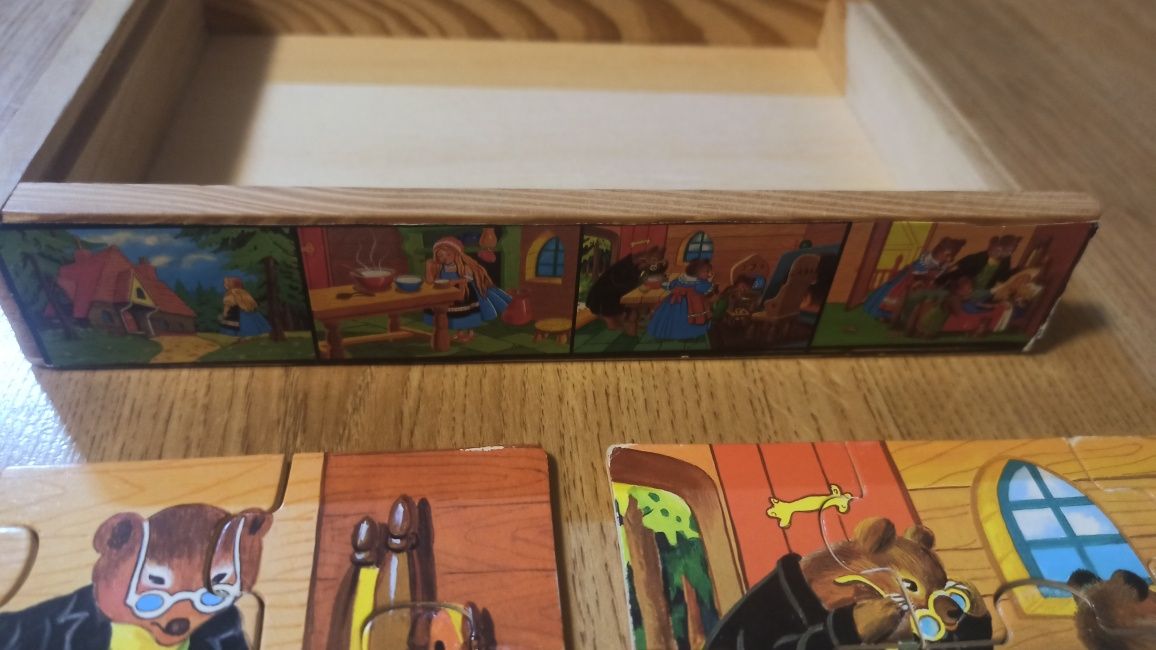 8x drewniane puzzle układanka Miś i Złotowłosa 8 obrazków