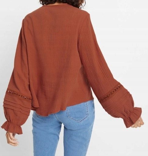 B.P.C bluzka muślinowa brązowa z koronką ^46