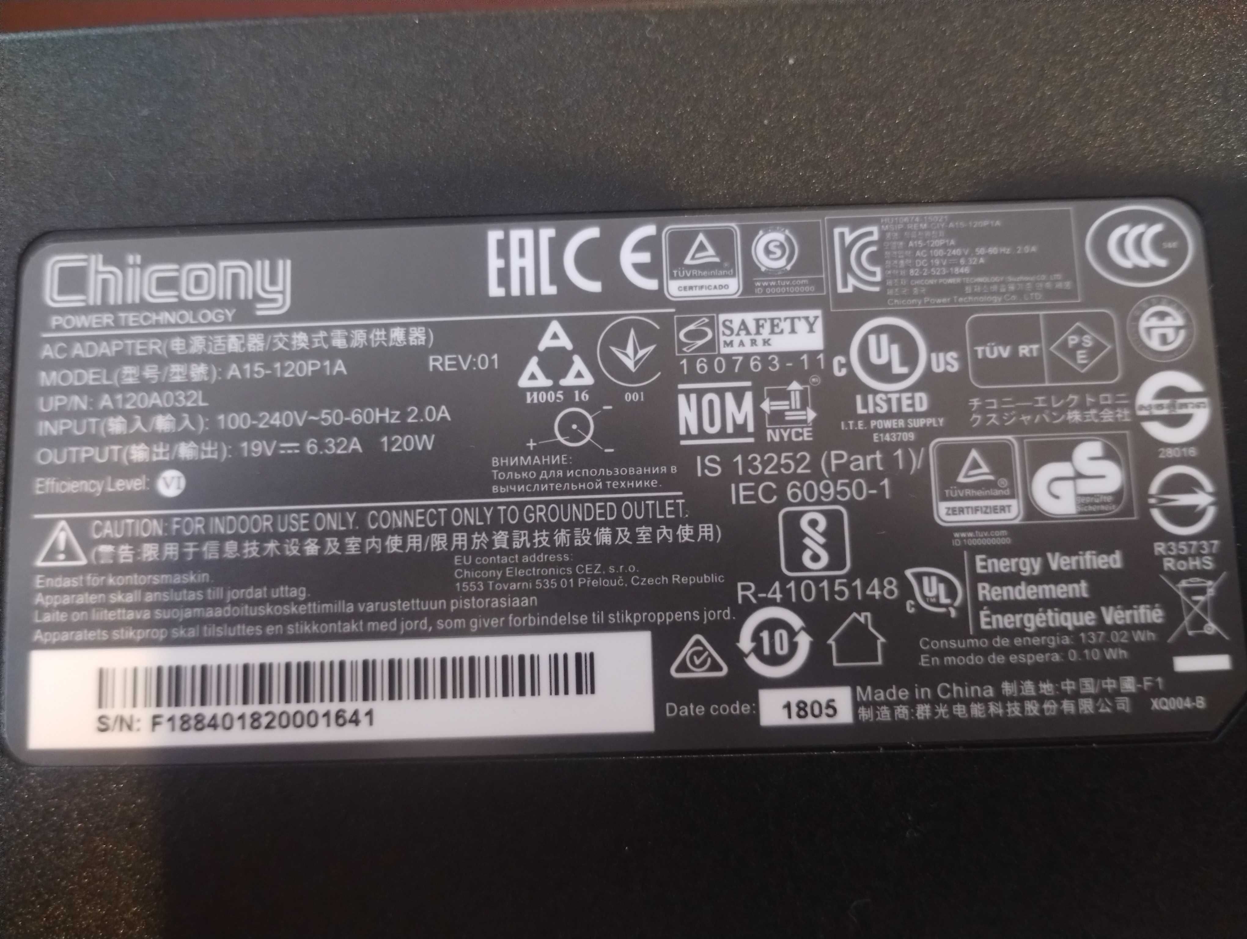 CHICONY A15-120P1A Zasilacz 120W do laptopa z wtyczką 7,4mm*5,00mm