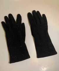 Rękawiczki damskie czarne z koralikami