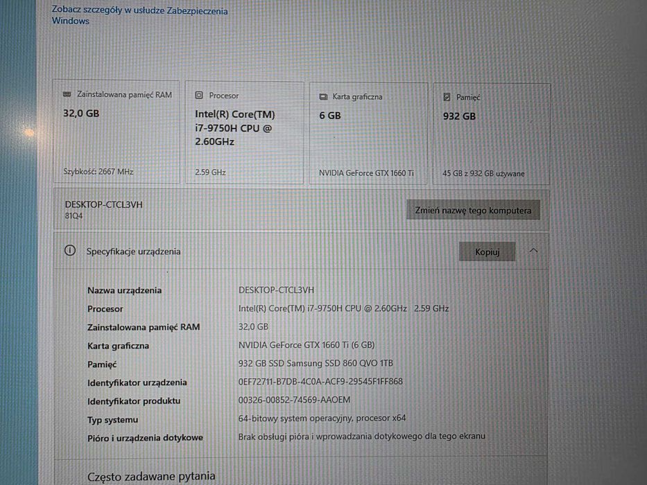 Lenovo Legion Gaming 17'' i7/32GB/1TB SSD GTX 1660 Ti 6GB stan b.dobry