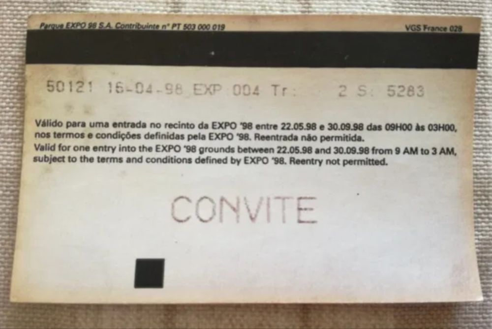 Bilhete Expo 98 Convite