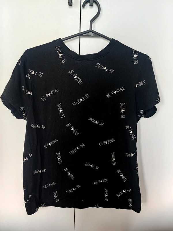 Czarny t-shirt koszulka Primark Be Positive basic M L bluzka
