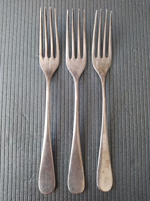 Komplet 3 szt stare sztućce widelce posrebrzane 90 sygnowane Wellner