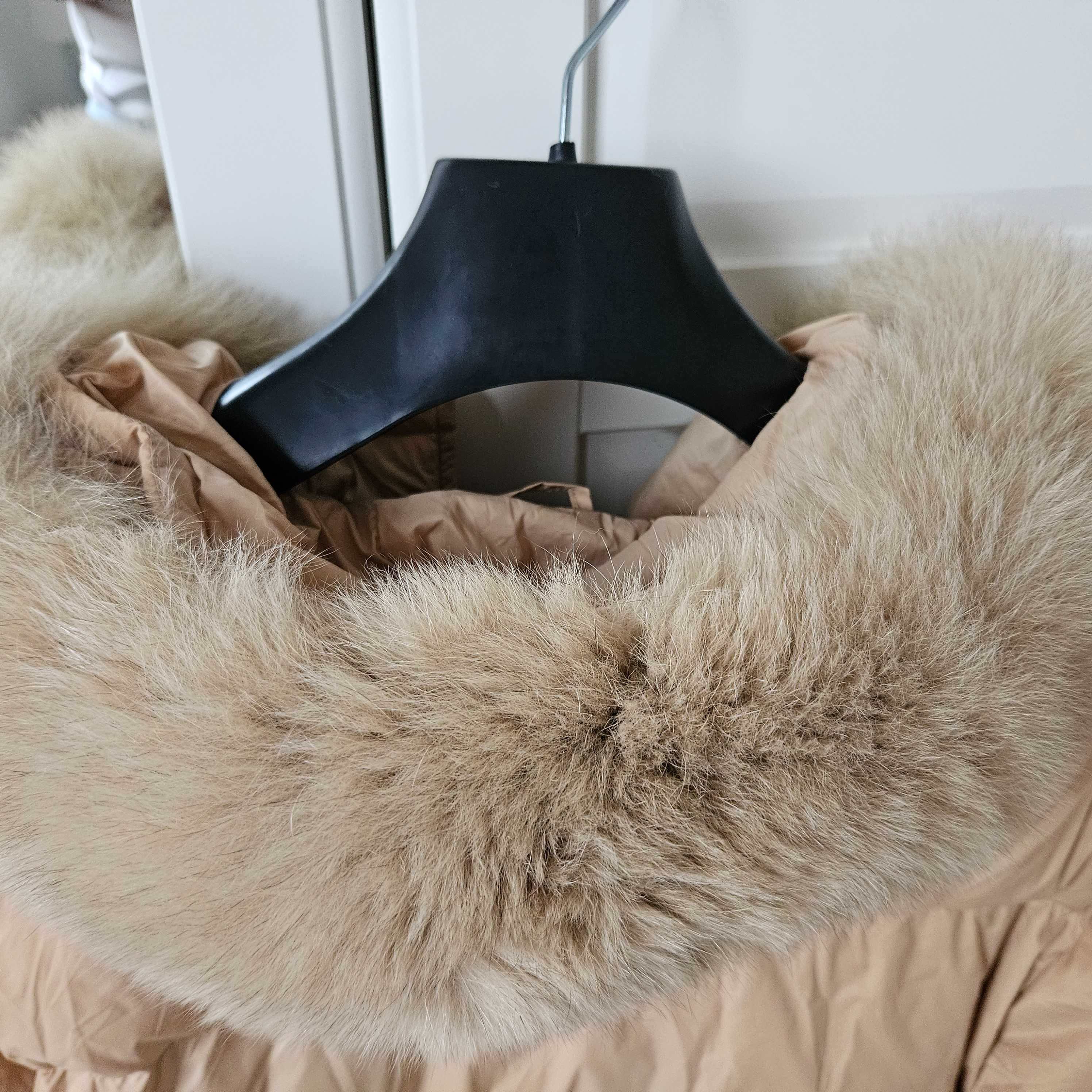 Krótka kurtka oversize puchowa puch naturalny lis rozmiar uni M/L/XL