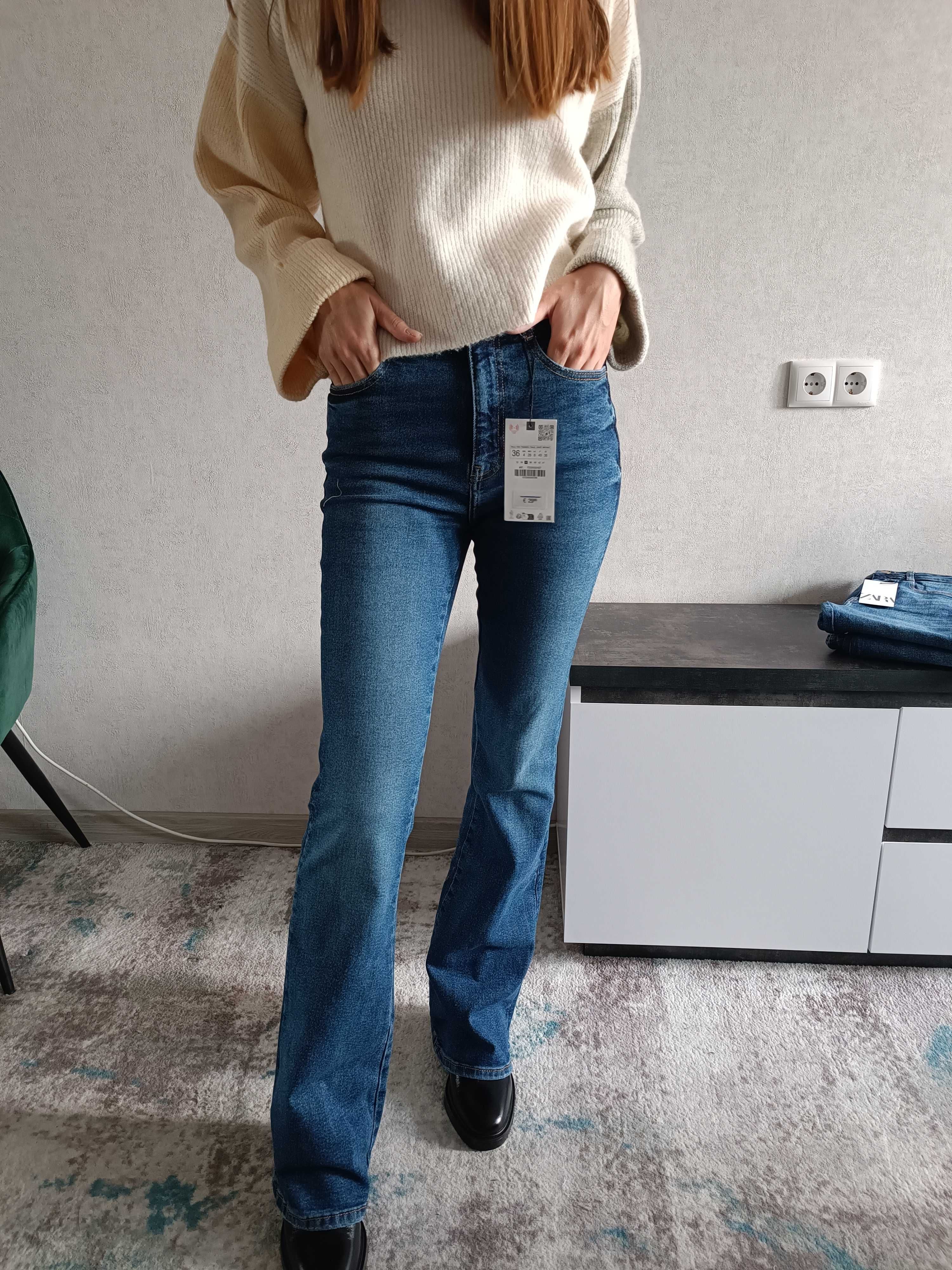 Осіння новинка Zara Джинси кльош джинсы клеш палаццо синие флер фіт