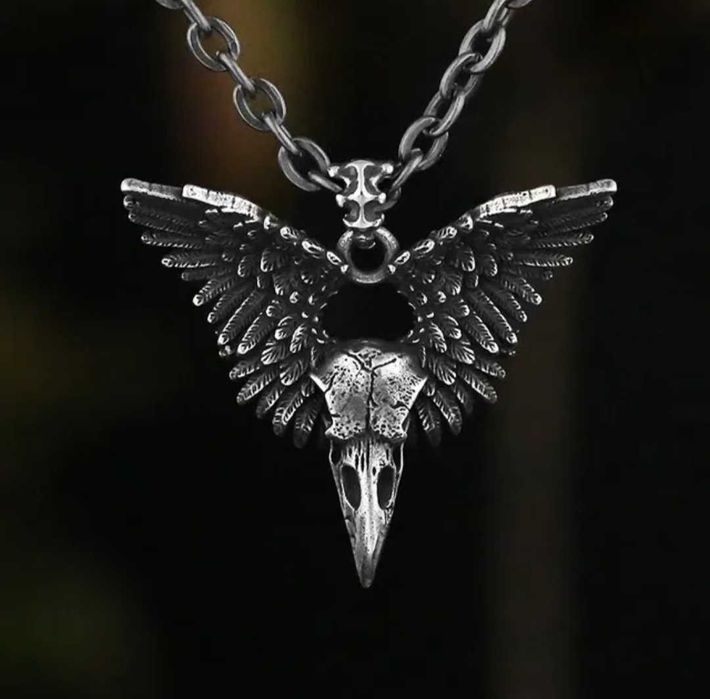 Fio colar necklace asas caveira corvo wings skull crow nórdico