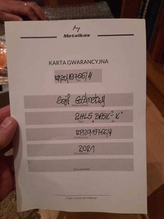 Sejf gabinetowy firmy Metalkas