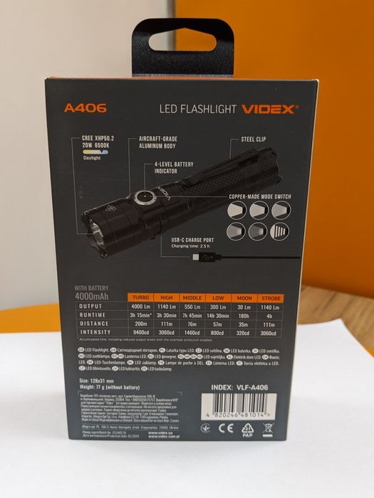Портативний ліхтарик VIDEX A406