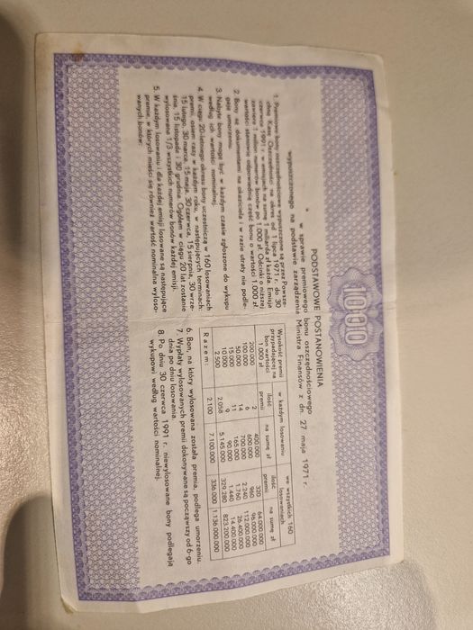 Premiowy bon oszczędnościowy tysiac złotych 1971