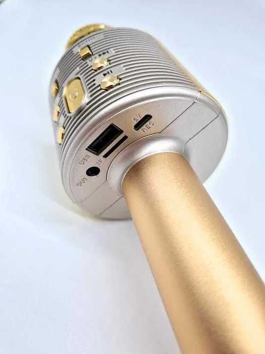 Mikrofon Bezprzewodowy USB Głośnik Nagrywanie Karaoke Złoty