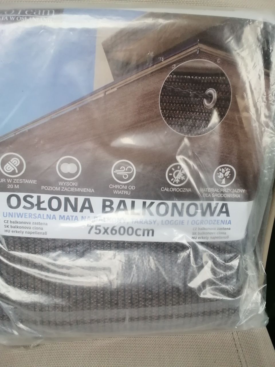 Osłona balkonowo tarasowa 75-600cm +sznur 20m Nowa